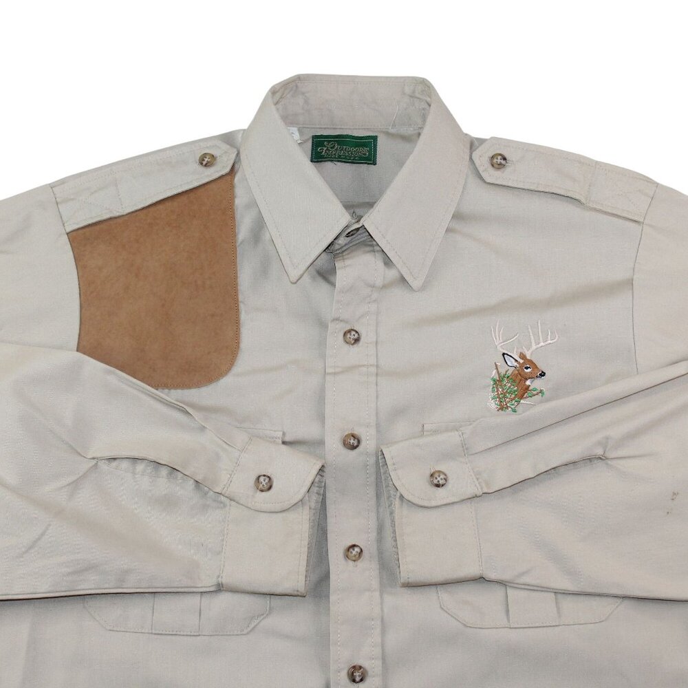 Outdoors Impression Mens Large Khaki Brown Shooting Hunting Long Sleeve Shirt - Picture 4 of 16